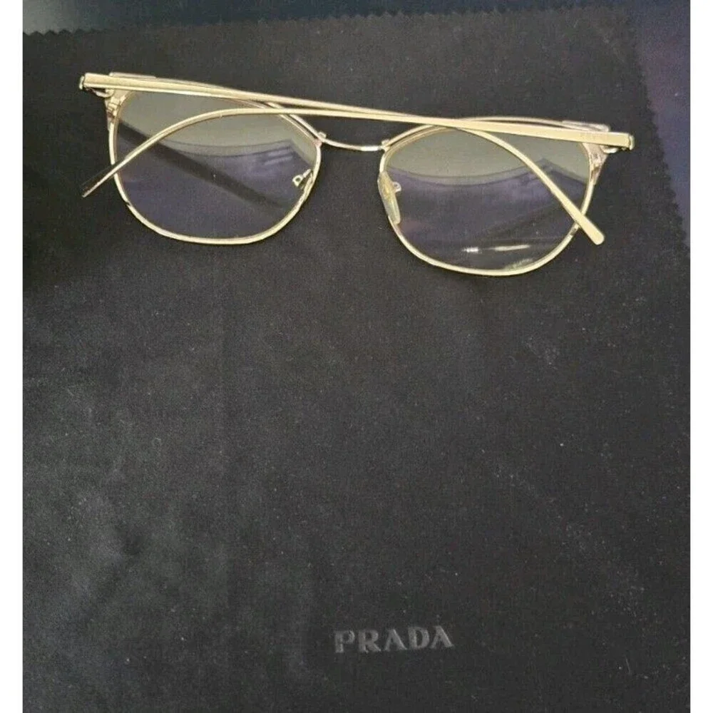 Prada Eyeglasses VPR 62U YC0- 1O1 Shiny Gold Purple Trim 140 53-017 Black Case
